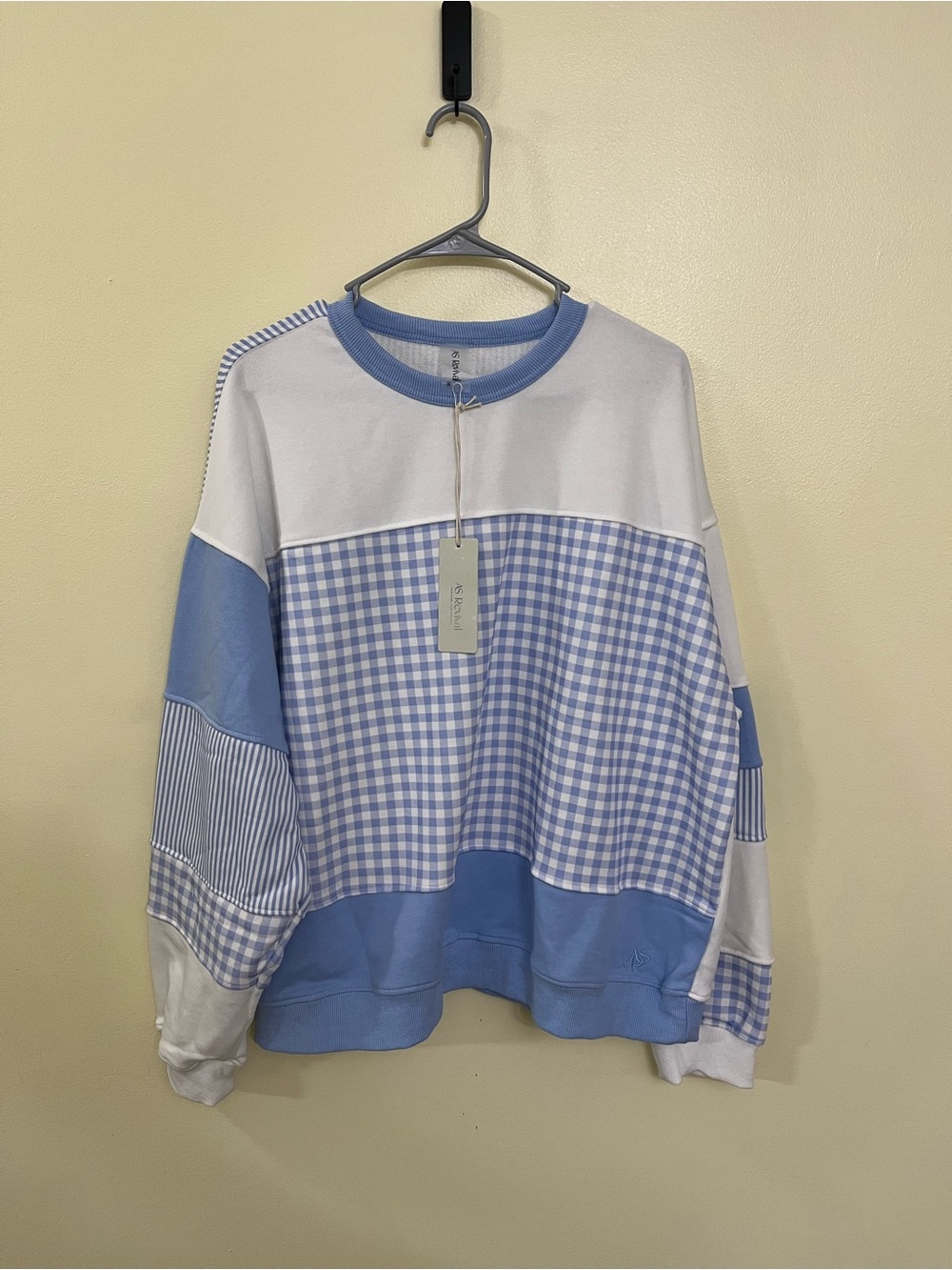 NEW Altar’d State AS Revival Blue and White Gingham Striped Pullover Size Medium - Picture 3 of 5